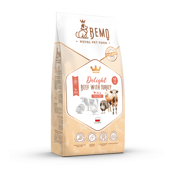 Bemo Delight - tørfoder til hunde med oksekød og kalkun 3 kg til mellemstore og store hunde (M/L)