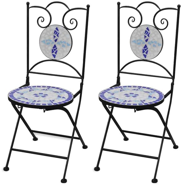 vidaXL foldbare bistrostole, sæt med 2, keramik, blå og hvid