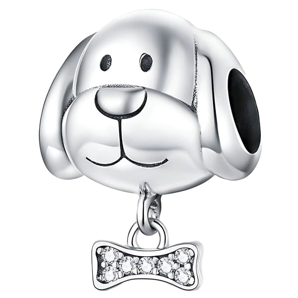 Berlocker hund med benpärlor silver pr 925 rörlig silverhund