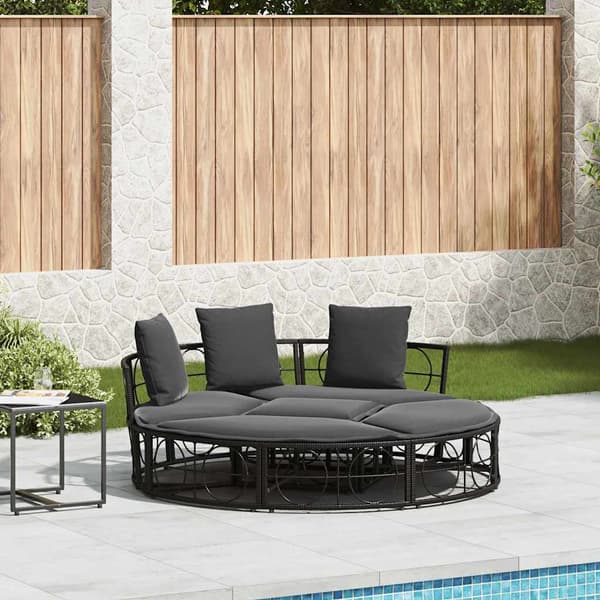 vidaXL udendørs dagseng uden baldakin sort polyrattan