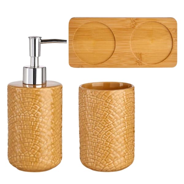 Badrumsset: dispenser och mugg med stativ CAMEL