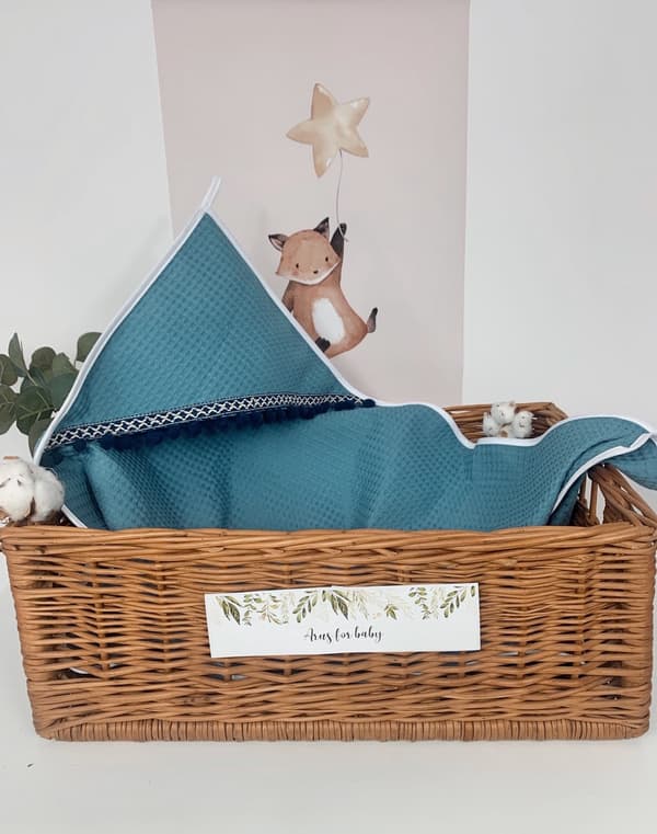 Badekåbe 100x100 Boho kollektion marineblå pomponer