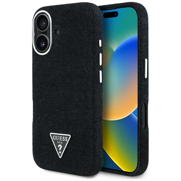 Guess Denim Triangle Logo MagSafe-etui til iPhone 16, sort