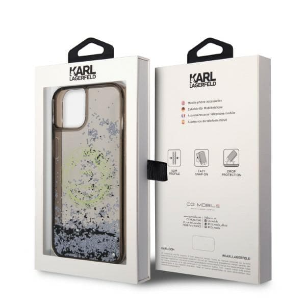 Karl Lagerfeld Liquid Glitter RSG-cover til iPhone 14, sort