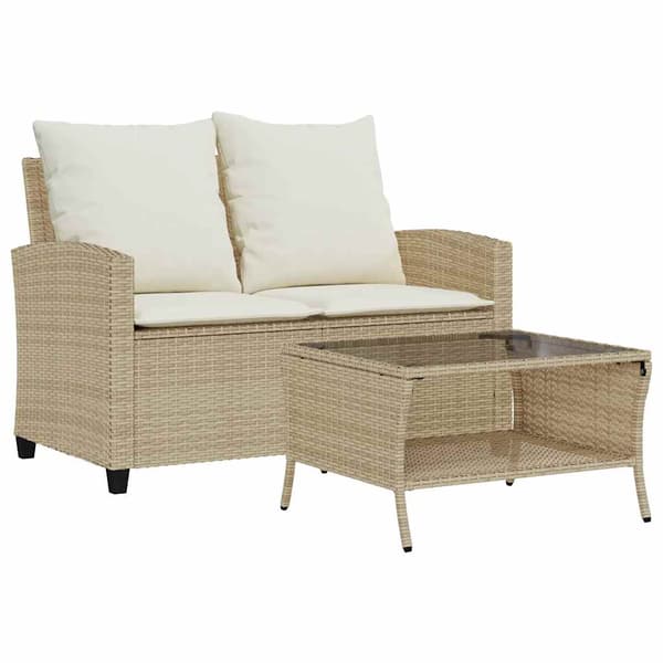 vidaXL 2-sits trädgårdssoffa med kuddar och bord beige
