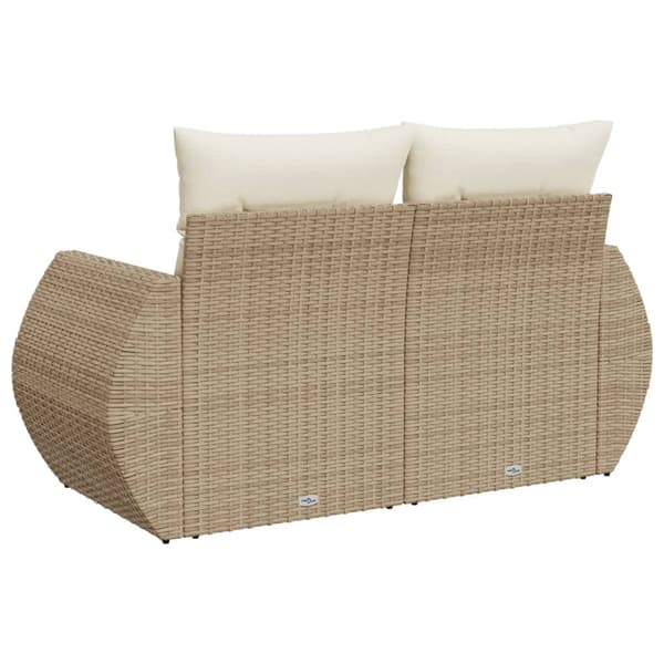vidaXL Trädgårdssoffa med kuddar, 2-sits, beige, polyrotting