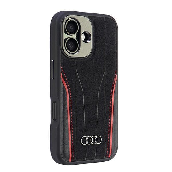 Audi MagSafe-etui i ægte læder til iPhone 16, sort-rød