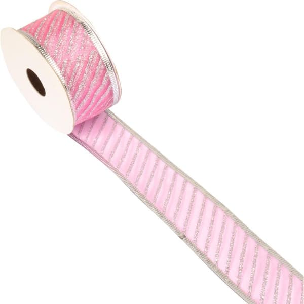 Rosa dekorband med silverkant 5 cm x 2,7 m