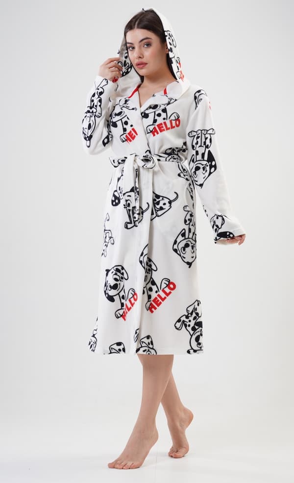 Fleece badekåbe til damer, Vienta, med bundne hunde, M