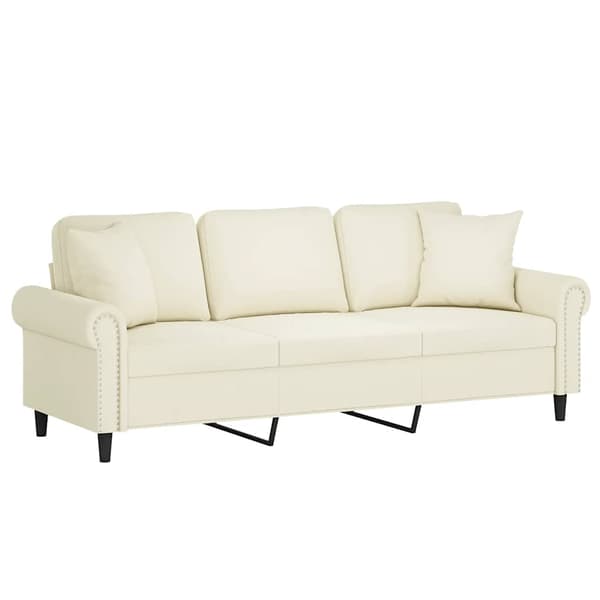 vidaXL 3-sitssoffa med kuddar, krämfärgad, 180 cm, sammet