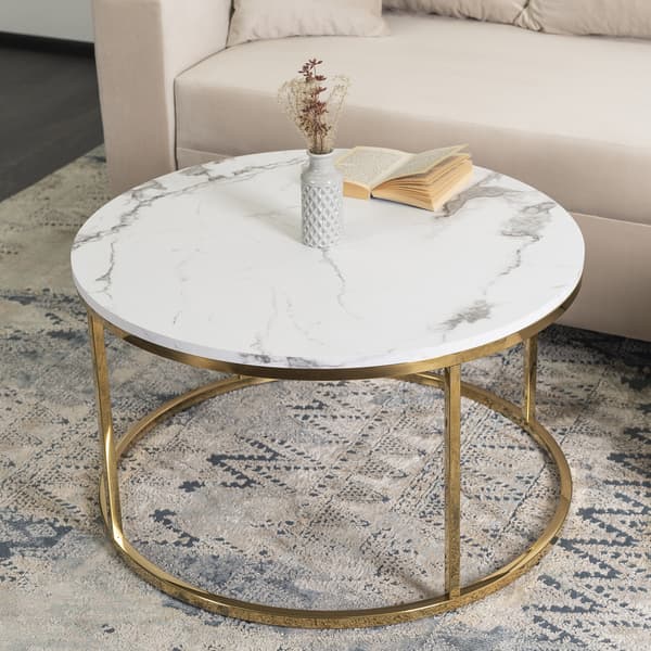 CLIFF MAX Soffbord 80 cm Vit Marmor/Guld Modern Glamour