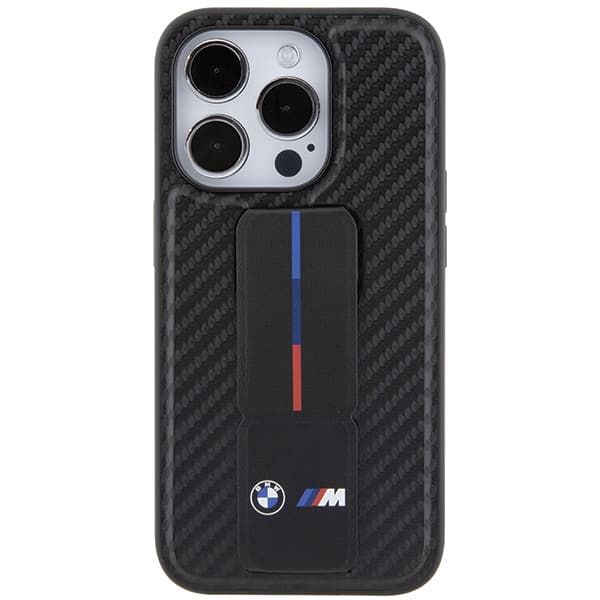 BMW Grip Stand Smooth & Carbon Cover til iPhone 15 Pro, Sort