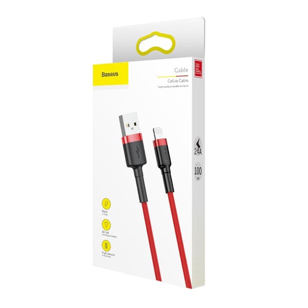 Holdbart Fleksibelt Kabel USB iPhone Lightning QC3.0 2.4A 1M Rød