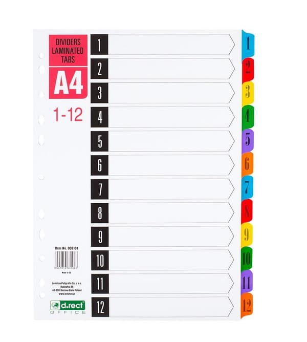 Pappavdelare 1-12 laminerade register D.RECT