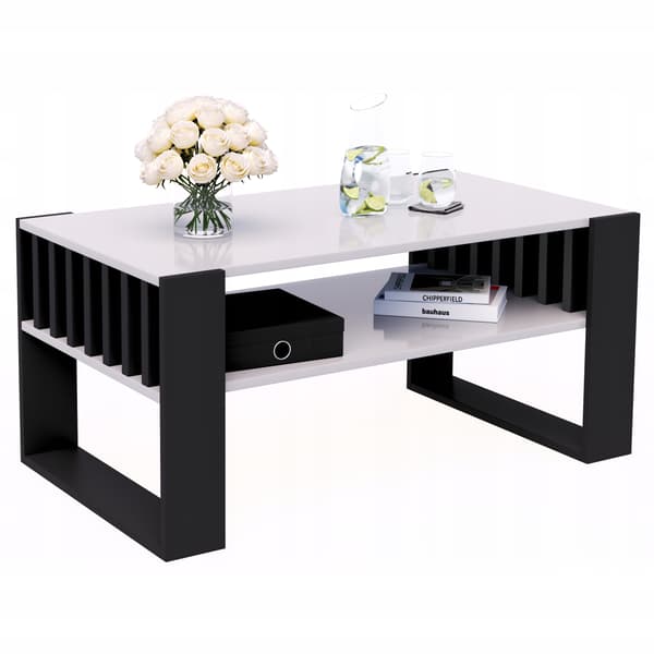 Sofabord med lameller 90x50 hvid/sort loft