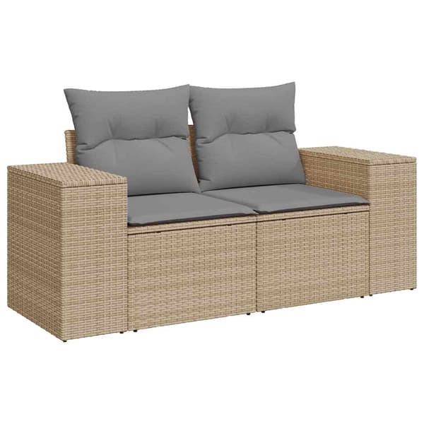 vidaXL Trädgårdssoffa med kuddar, 2-sits, beige, polyrotting