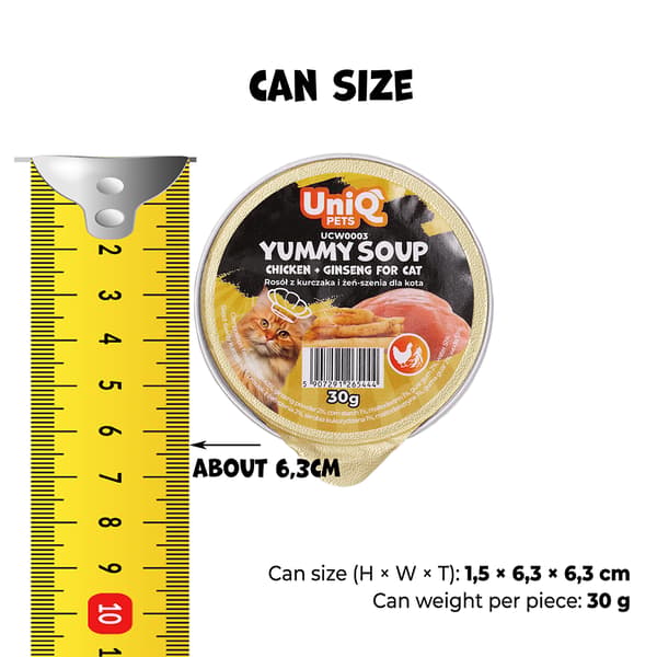 Vådfoder til katte Kylling- og ginsengbouillon Yummy Soup UniQ Pets 8x30g