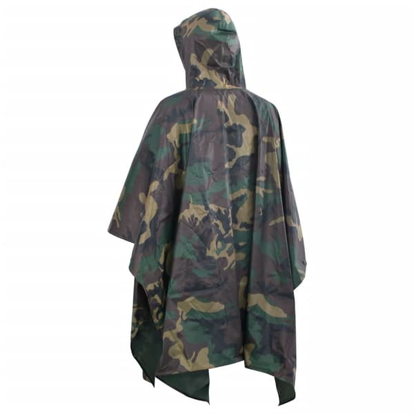 Vattentät regnponcho för camping, kamouflage