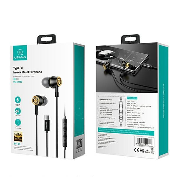 USAMS stereo EP-43 metal USB-C hovedtelefoner sorte