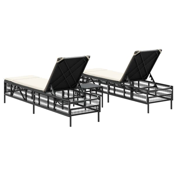 vidaXL liggestole med bord, sæt med 2, sort, polyrattan