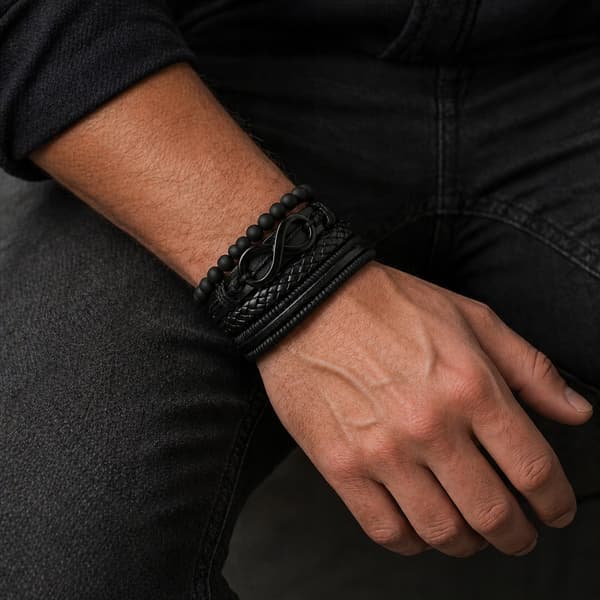 FLÄTAT LÄDERARMBAND FÖR HERR, TITAN, DIAMANT, SOM GÅVA