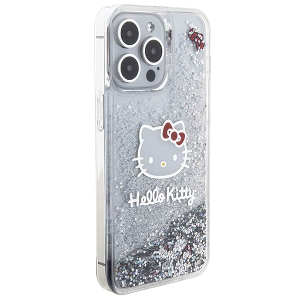 Hello Kitty Liquid Glitter Charms Kitty Head cover til iPhone 15 Pro Max, sølv/sølv