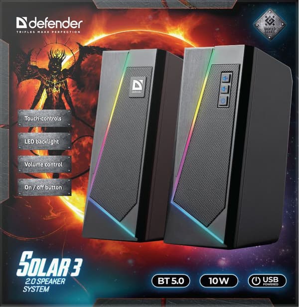 Defender Solar 3 USB Bluetooth-ljudsystem svart