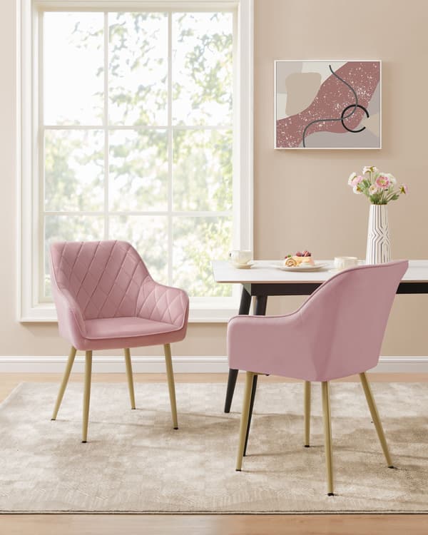 Lyserød velour spisebordsstol