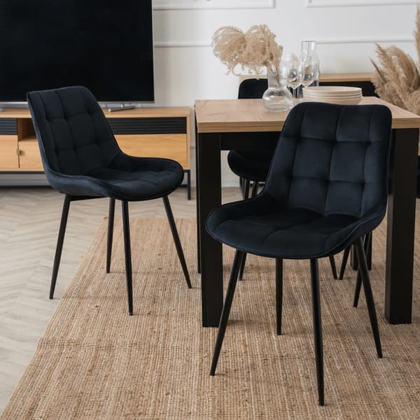 CHRIS Polstret Spisestol Sort Velour Moderne Loft