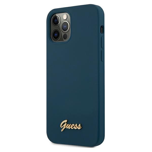 Guess Metal Logo Script-skal till iPhone 12 Pro Max, Blå