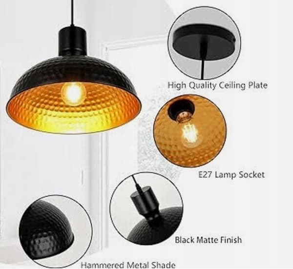 Loftlampe i metal, sort og guld, 31 cm, E27, Forcoso, sæt med 2