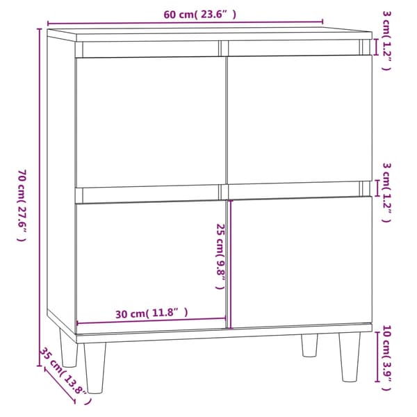 vidaXL kommode, sort, 60x35x70 cm, træbaseret materiale
