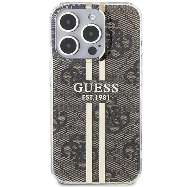 Guess IML 4G Guldstribet Etui til iPhone 15 Pro, Brun