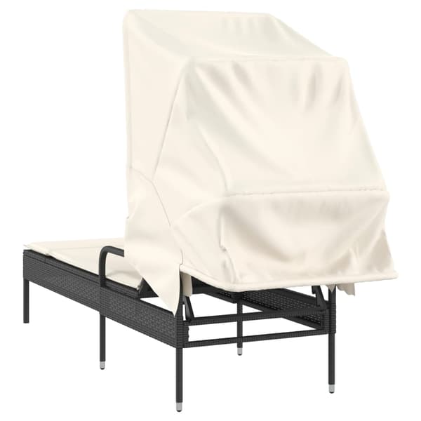 vidaXL solseng med baldakin, sort, polyrattan