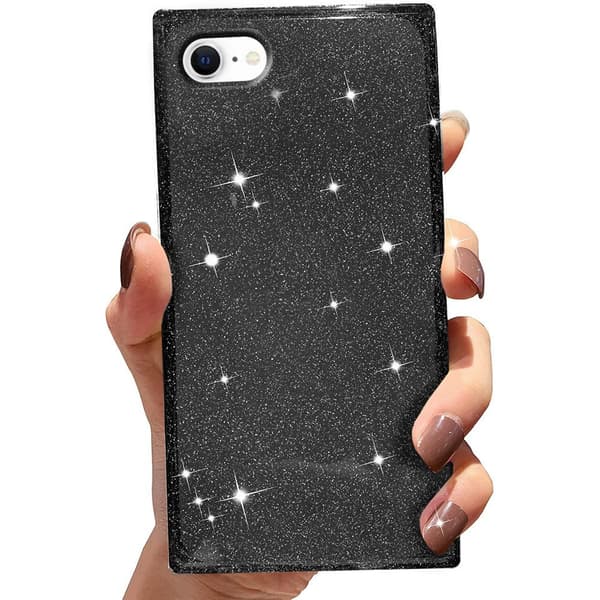 Firkantet Glitter-cover til iPhone 7/8/SE 2020/SE 2022, Sort