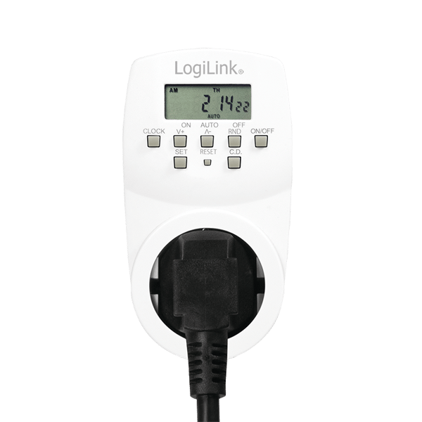 LogiLink LCD digital stikkontakttimer 20 programmer 8 knapper IP20 1800W