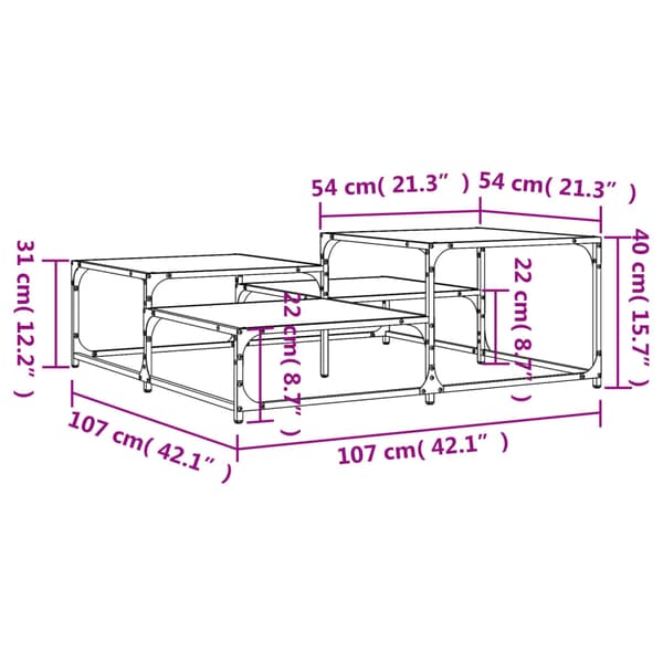 vidaXL sofabord brunt egetræ 107x107x40 cm