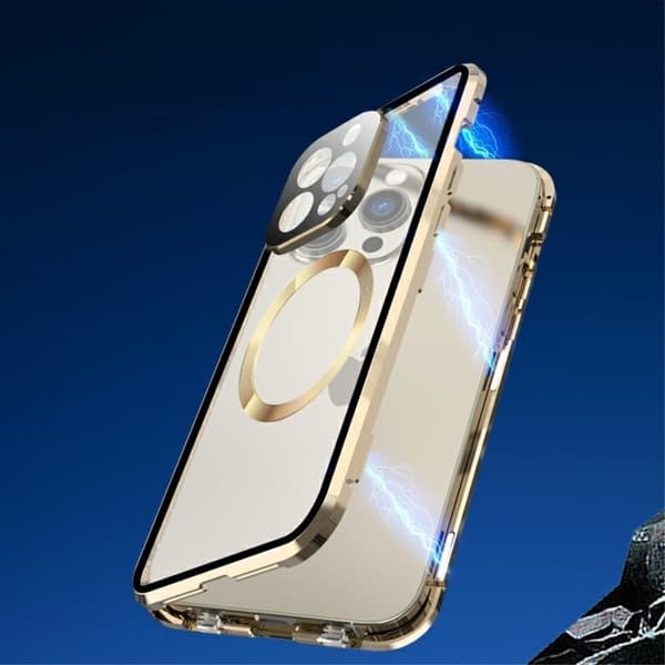 Magnetisk dobbeltglas MagSafe-cover til iPhone 15 Plus, guld