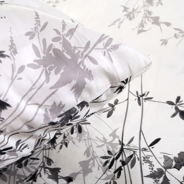 Bomullssängkläder 180x200 satin BOMULL växtmotiv grå färger