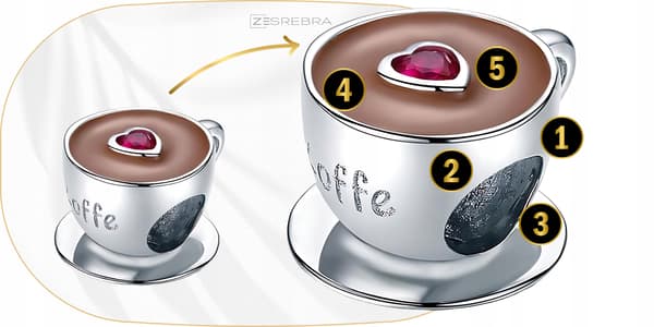 Kaffeberlocker silver 925 kaffekopp pärla hänge berlock silver 925