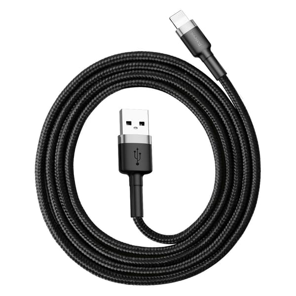 Holdbart flettet kabel til iPhone USB - Lightning QC3.0 2.4A 1m sort og grå