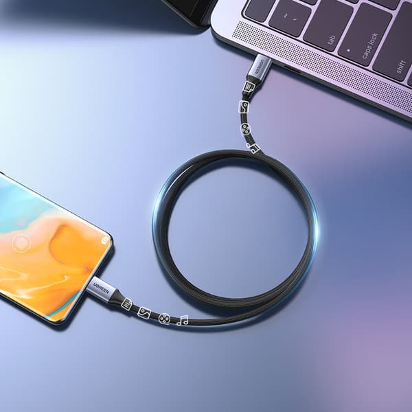 USB-C strömförsörjning 240W 5A 2m flätad kabel grå