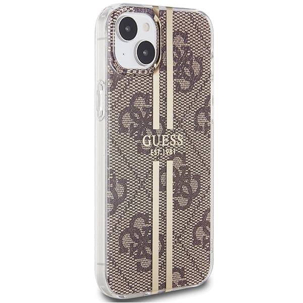 Guess IML 4G Guldstribet Etui til iPhone 15 Plus, Brun