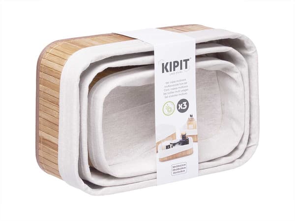 Set med 3 grå bambukorgar