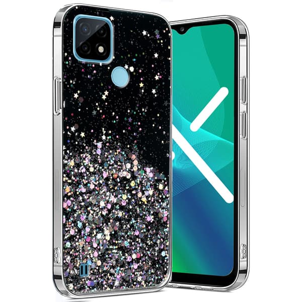 Realme C21 cover, glitrende, sort