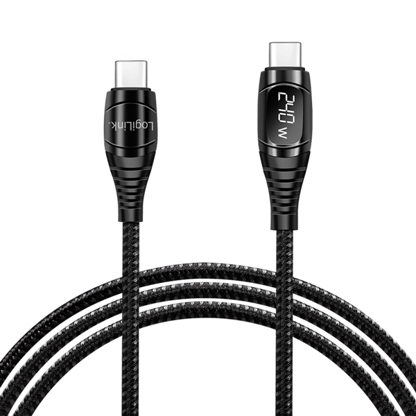 USB Typ-C-kabel med E-märkning, PD, Display, 2m, Svart