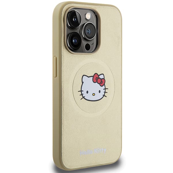Hello Kitty Læder Kitty Hoved MagSafe Etui til iPhone 14 Pro, Guld