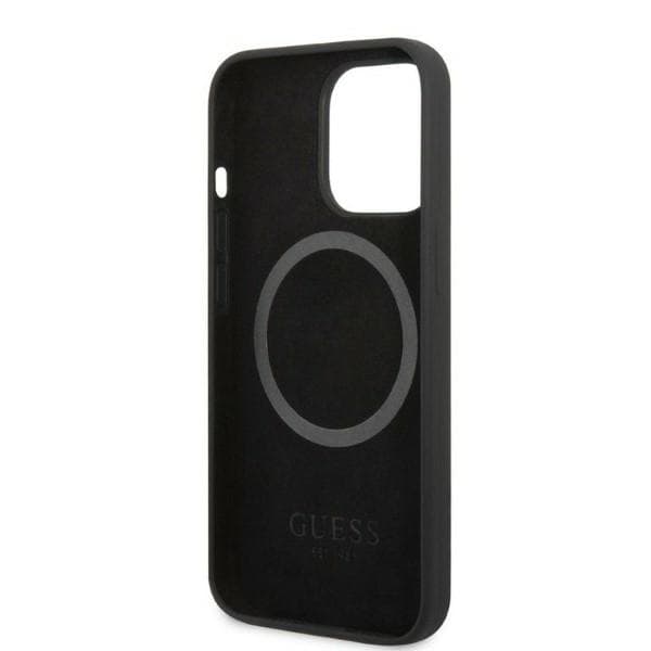 Guess Silikone Logo Plade MagSafe-etui til iPhone 13 Pro / 13, Sort