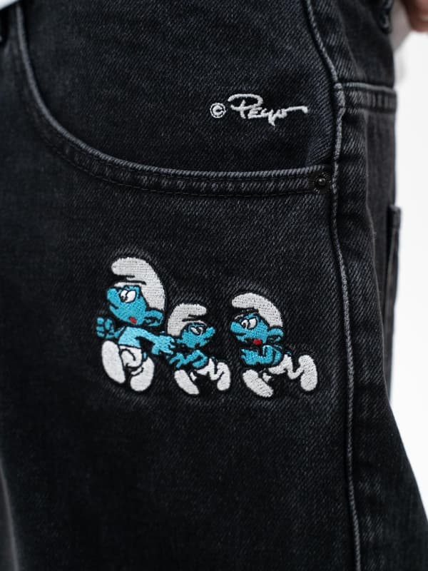 Herre Baggy Jeans Sorte Smurfs Gargamel Pocket L