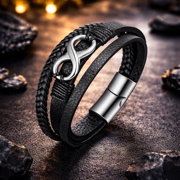 HERRLÄDERARMBAND, Flätat, Elegant, Present till en man